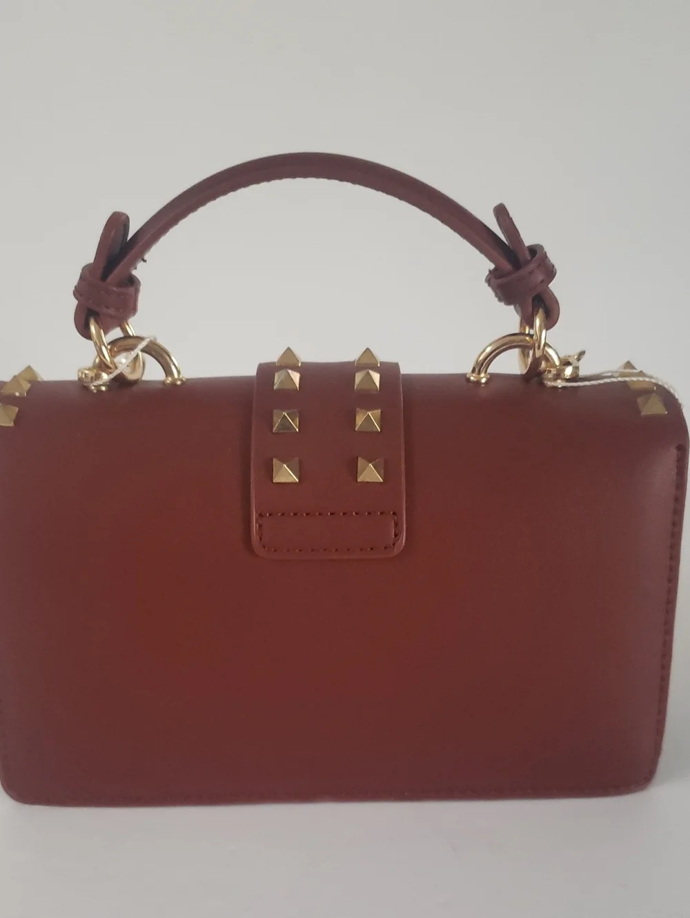 Most Wanted NWOT Cognac Brown/Clear Gold Studded Crossbody Handbag
